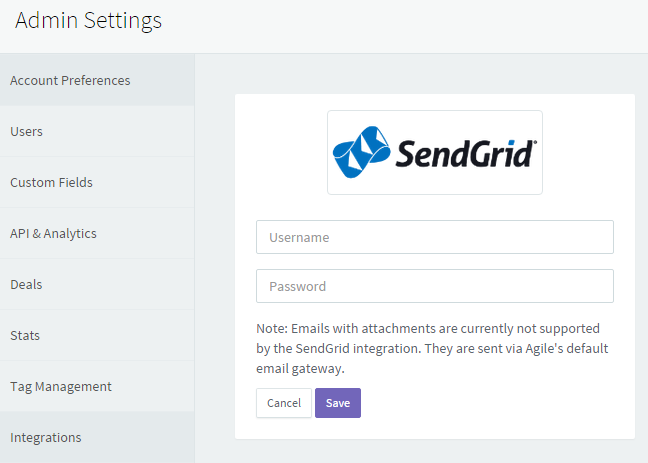 SendGrid Integration Setup in Agile CRM