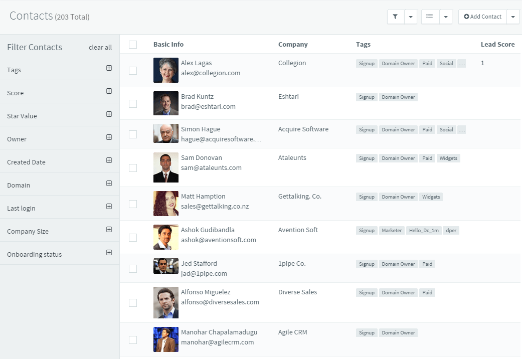 Contact Management in Agile CRM