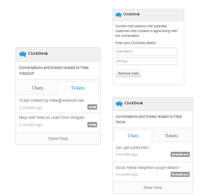 ClickDesk integration widget for Agile CRM
