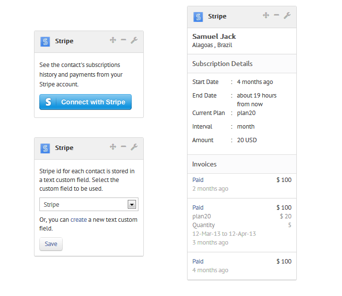 Stripe widget for Agile CRM