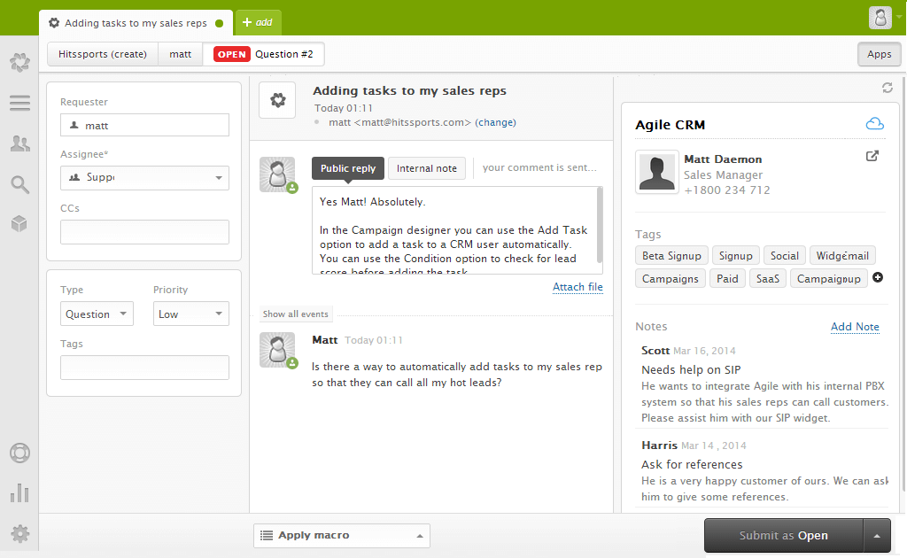 Zendesk Integration Agile Crm